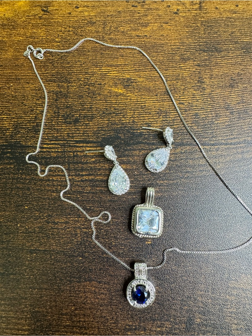 Crystal Jewelry Bundle - Small Lot Blue and Clear Glass and Silver Tone